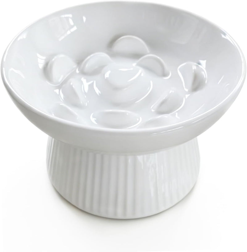 Ceramic Elevated Slow Feeder Cat Bowl,Anti Vomiting & Choking Cat Slow Feeder,Raised Heart Shaped Cute Cat Bowl Slow Fee