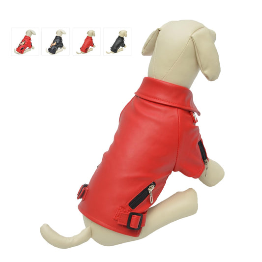 Lovelonglong Cool Dog Leather Jacket, Warm Coats Dogs Windproof Cold Weather Coats for Large Medium Small Dogs, Pomeranian Clothing Red M
