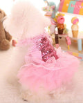 Fashion Sweet Puppy Dog Blingbling Princess Skirt Pet Dog Lace Cake Camisole Tutu Dress Pink Medium