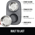 GORILLA GRIP Feeding Mat Bowl Set, 100% Waterproof BPA Free Silicone Base, 304 Stainless Steel Cat and Dog Bowls for Food and Water, Slip Resistant, High Edge, US Designed, Patent Pending, 2 Cup Gray