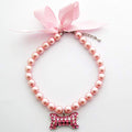 PETFAVORITES Fancy Pearls Crystal Dog Necklace Jewelry with Bling Rhinestones Big Bone Charm for Pets Cats Small Dogs Girl Teacup Chihuahua Yorkie Clothes Costume Outfits (Pink, 8 to 10-Inch)