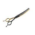 7" Curved Chunker Dog Grooming Scissors, 21 Teeth T-Shape (70% Thinning), Black & Gold Pet Shear, Professional Texturizing Scissors for Dogs, Professional Ergonomic Handle, 6Cr13 Stainless Steel