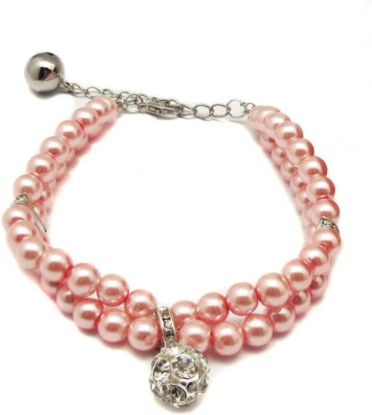 Luxury 2 Row Pearls Rhinestones Pet Cat Dog Necklace Collar Jewelry with Bling Crystal Ball Charm Pendant for Pets Cats 