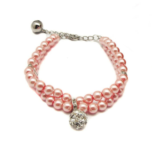 PETFAVORITES Luxury 2 Row Pearls Rhinestones Pet Cat Dog Necklace Collar Jewelry with Bling Crystal Ball Charm Pendant for Pets Cats Small Dogs Female Puppy Chihuahua Yorkie Costume Outfits