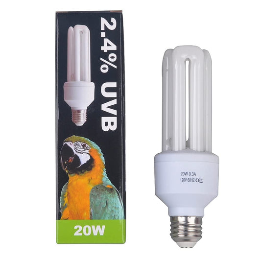 LUCKY HERP 2.4% UVB Bird Fluorescent Bulb 20W - Full Spectrum Avian Light for Parrots, Cockatiels & Conures - Promotes Vitamin D3 & Feather Health - E26 Base, 3-U Tube CFL