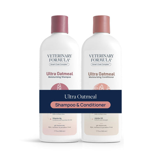 Veterinary Formula Moisturizing Ultra Oatmeal Shampoo & Conditioner Bundle for Dogs & Cats with Colloidal Oatmeal & Jojoba, Leaves Coat Soft, Shiny & Hydrated, 2 x 17 Fl Oz Bottles