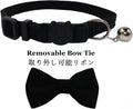 WDPAWS Cat Collar Breakaway with Bell and Removable Bow Tie Safety Buckle Velvet Adjustable 7-11 inches for Kitten Cats (Black)