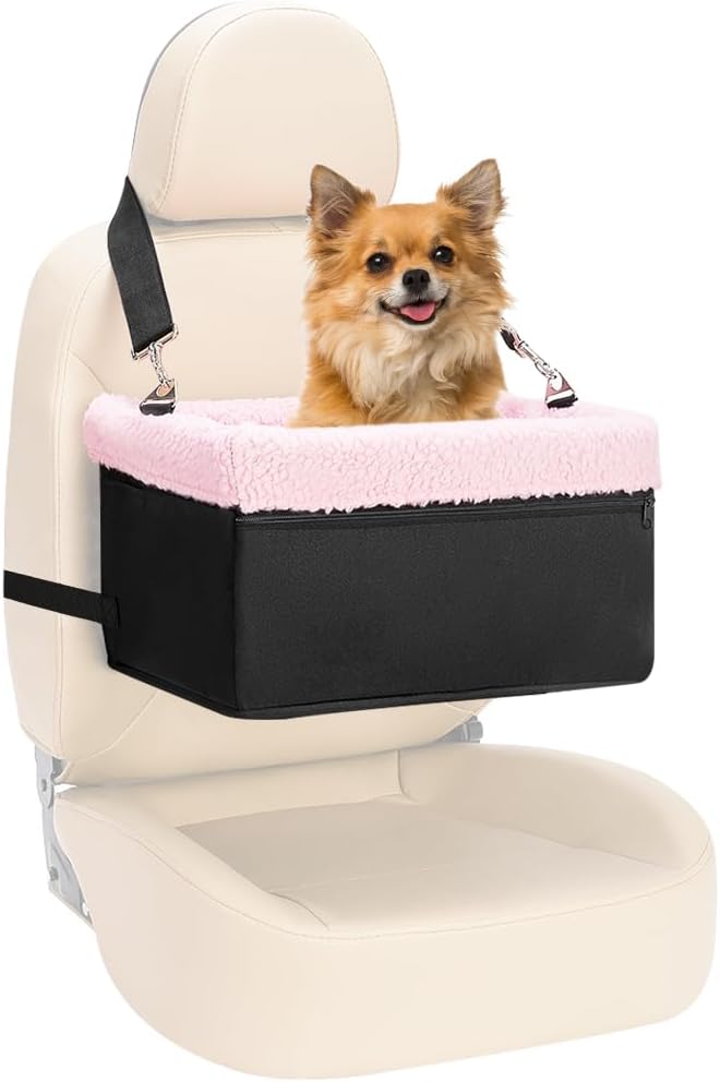 Dog Car Seat for Small Pets Under 20lbs, Booster Seat with Metal Frame, Double-Layer Oxford Fabric, Safety Leash for Dog