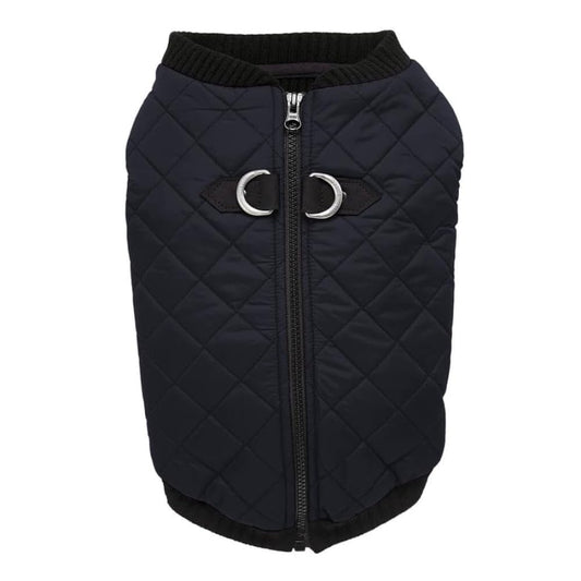 Gooby Fashion Vest Dog Jacket - Black, X-Large - Warm Zip Up Bomber Vest with Dual D Ring Leash - Winter Water Resistant Small Dog Sweater