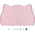 Coomazy Cat Food & Water Mat, Thicker Non-Slip Silicone Mat with Raised Edge (Pink, Medium)