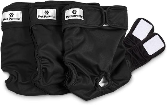 Pet Parents® Washable Dog Diapers (3pack) + Extendrs® of Durable Doggie Diapers, Premium Dog Diapers Female & Male (Larg