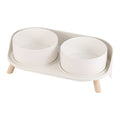Elevated Ceramic Dog Bowl Set - Double Dog Feeding Bowls with Stand Splash Proof - Raised Dishes for Food and Water - Ideal for Small to Medium Dogs - 2 x 720 ml - 11.3 oz - White