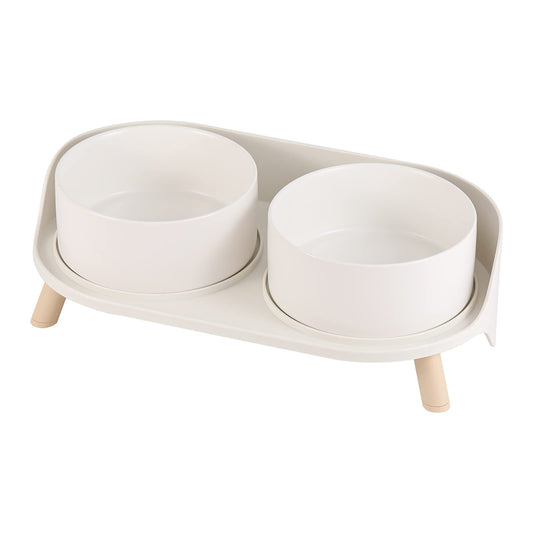 Elevated Ceramic Dog Bowl Set - Double Dog Feeding Bowls with Stand Splash Proof - Raised Dishes for Food and Water - Ideal for Small to Medium Dogs - 2 x 720 ml - 11.3 oz - White