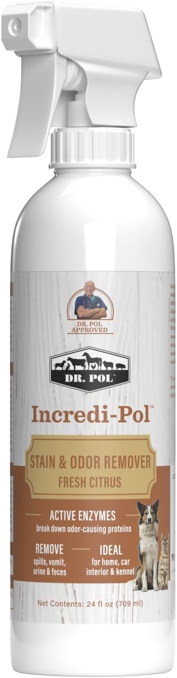Dr. Pol Incredi-Pol Stain & Odor Remover | Eliminates Dirt, Urine & Feces | Safe and Effective Around Pets & Their Favorite Spots | Trigger Spray for Easy Use | 24 oz | Fresh Citrus