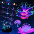 4 Pack Silicone Glowing Fish Tank Decorations Plants,Aquarium Fish Tank Glow Ornaments,Artificial Sea Anemone Coral Deco