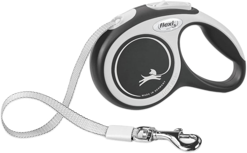 FLEXI New Comfort Tape Retractable Dog Leash for Medium Dogs upto 55 lbs. – 16 ft., Grey/Black Tangle Free Pet Walking Leash with One-Handed Brake, Pause, Lock German Quality Product.