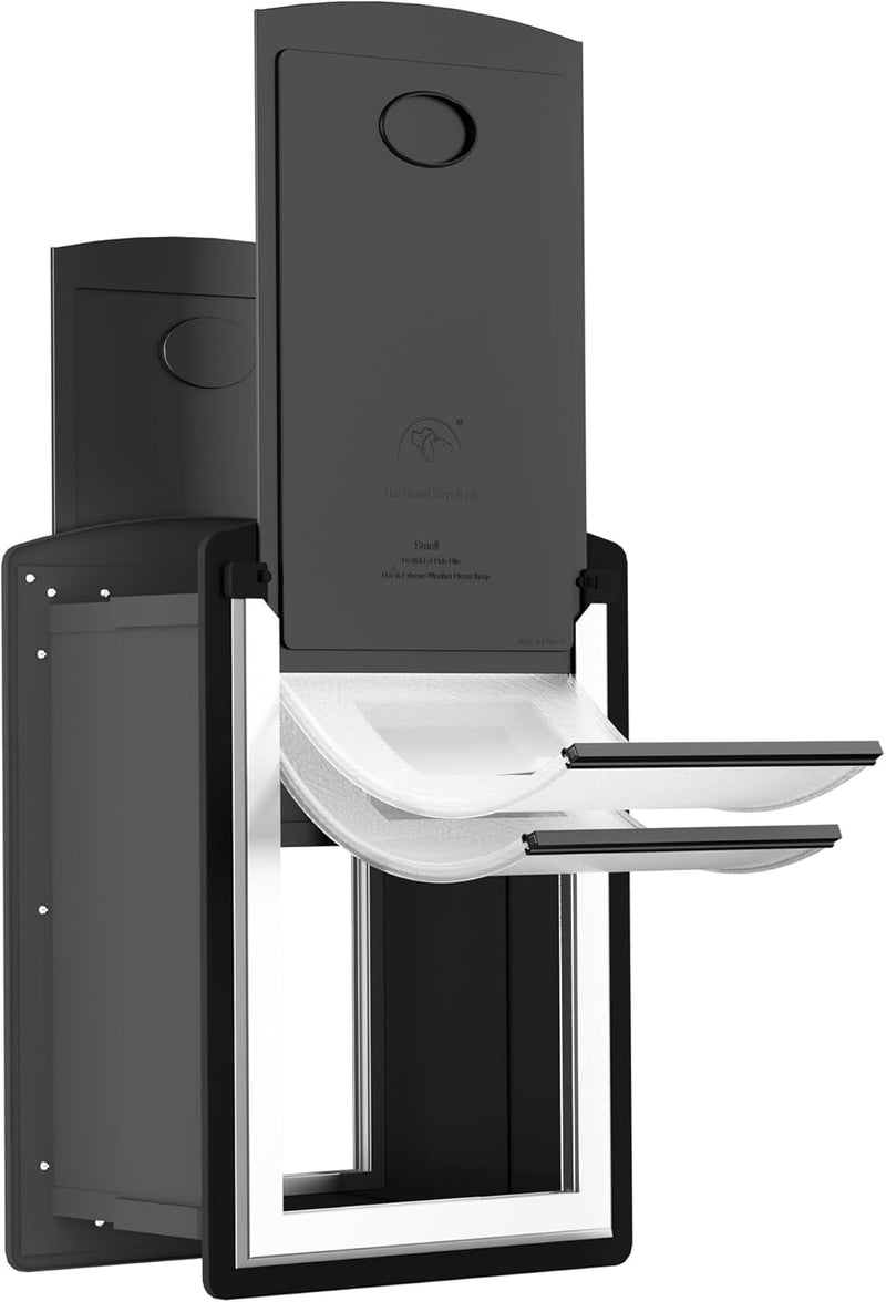 ClawJaw Cat Door for Exterior Wall, Metal Frame and Telescopic Tunnel Pet Door, Double Magnetic Flaps Cat Door and Dog Door, Easy to Install, Black (Pets Up to 22 Lb)-Small