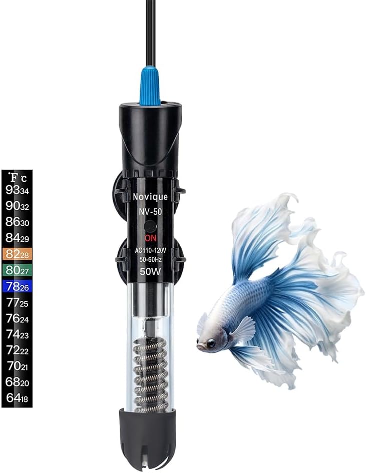 50W Aquarium Heater Adjustable Temperature Submersible Fish Tank Heater Water Thermostat with Thermometer for Freshwater