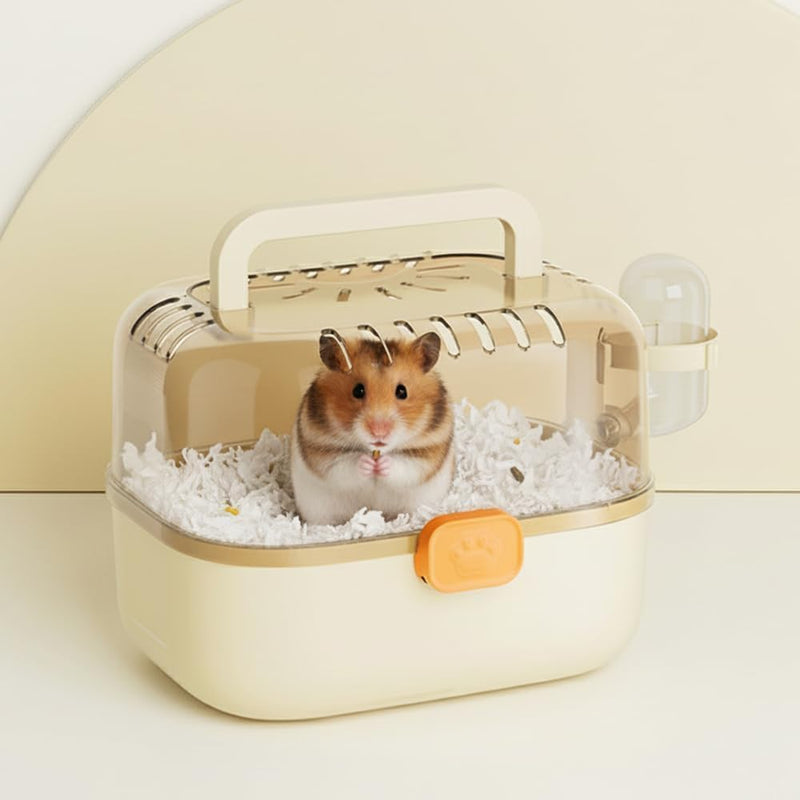 Hamster Carrier Cage with Water Bottle for Golden & Dwarf Hamsters, Travel Cage for Small Animals, Easy-Carry Transparen