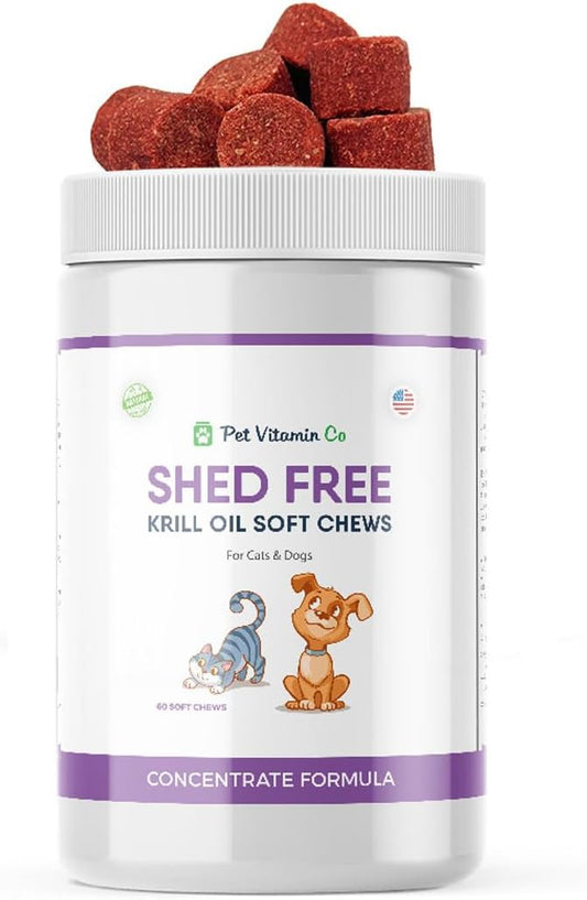Krill Oil Shed-Free Soft Chews for Dogs - Reduce Shedding & Itching - Rich in Omega 3 & Antioxidants - Improves Skin & C