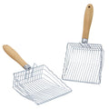 Epargnaro 2 Pack Metal Cat Litter Scoops, Heavy-Duty Kitty Scooper with Hook, Stainless Steel Kitten Poop Lifter for Litter Box, Speed Sifter with Comfortable Beech Wood Grip