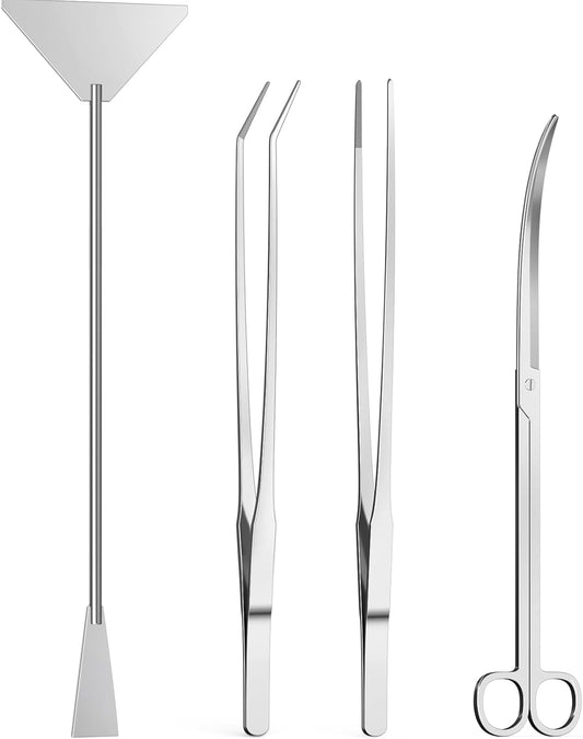 4Pcs Aquascaping Tools, Jeimier Aquascape Kit, Long and Strong Aquarium Tweezers, Scissors, Algae Scraper, Aquarium Plan