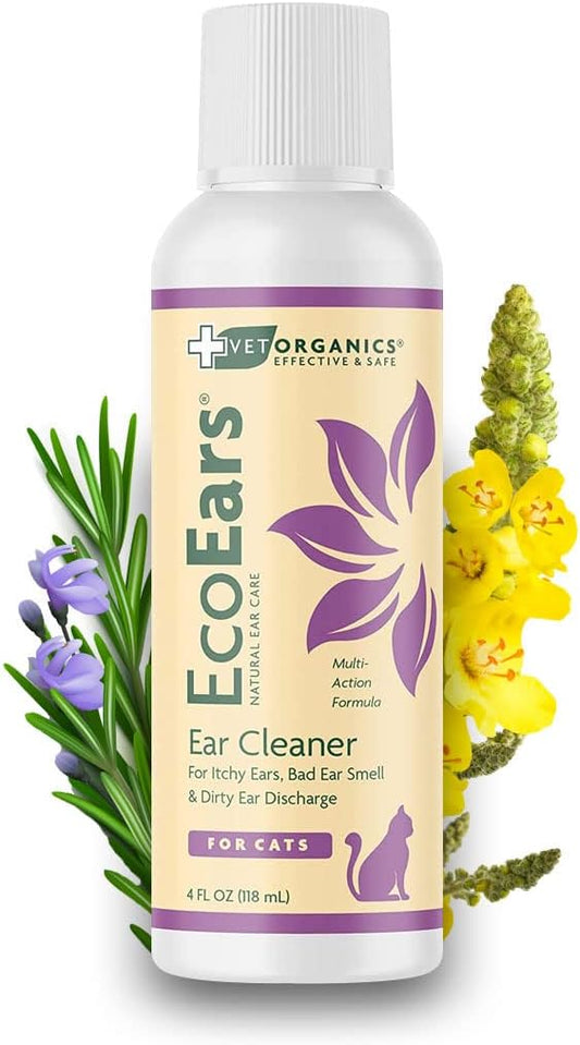 Vet Organics EcoEars Cat Ear Cleaner. Natural Multi-Action Formula. for Itch, Head Shaking, Discharge & Smell. Naturally Cleanses Away Common Problems. 100% Gua