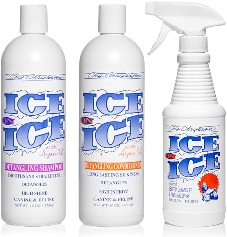 Chris Christensen Ice on Ice Family 16 oz Bundle - Ice on Ice Detangling Shampoo + Detangling Conditioner + Detangling/F