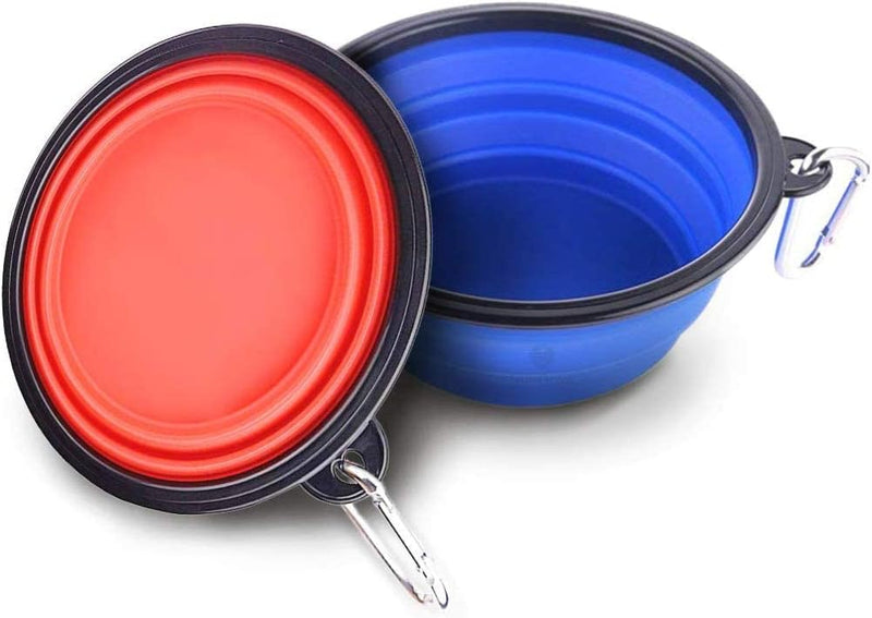SunGrow Collapsible Dog Travel Bowls, 2 Portable Pet Travel Water and Feeding Bowls, Food-Grade Containers, Carabiner Cl