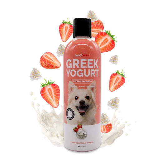 Bark2Basics Strawberries & Cream Greek Yogurt Protein Rich Dog Shampoo, 16 oz - Natural Ingredients, Protein Rich, Super Moisturizing and Hydrating, Repairs Damaged Dry Itchy Hair