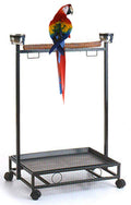 Large Wrought Iron Parrot Bird Play Stand Removable Easy Clean Tray Perch Play Gym Play Ground Stainless Feeder Cups Rolling Stand On Lockable Wheels