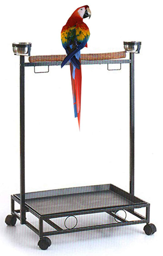 Large Wrought Iron Parrot Bird Play Stand Removable Easy Clean Tray Perch Play Gym Play Ground Stainless Feeder Cups Rolling Stand On Lockable Wheels