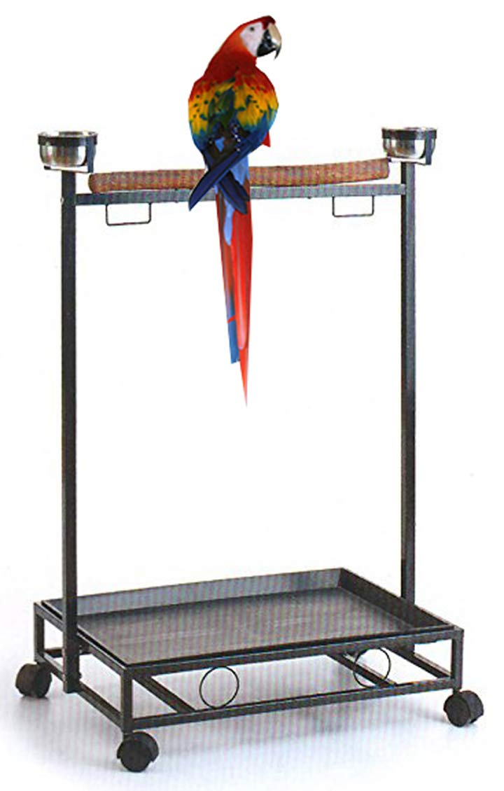 Large Wrought Iron Parrot Bird Play Stand Removable Easy Clean Tray Perch Play Gym Play Ground Stainless Feeder Cups Rolling Stand On Lockable Wheels