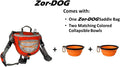 Saddlebag Back Pack & Harness Combo for Dogs 30-100+ lbs. Perfect for Travel, Trail Hiking, & Camping. Reflective, Lightweight, & Comfortable. Comes with Two Collapsible Bowls (Large, Blue)