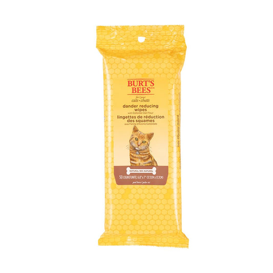 Burt's Bees for Pets Cat Dander Remover Wipes, Colloidal Oat Flour and Aloe to Soothe Dry Skin and Reduce Flaking, Unscented Grooming Cloths for Cats and Kittens, 50 Count