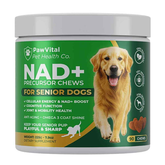 NAD+ Precursor Chews for Senior Dogs – Cellular Energy, Longevity & Cognitive Support – Nicotinamide Riboside, Resveratrol, Quercetin, Glucosamine, Omega-3 – Made with Real Chicken – 90 Count