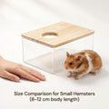 QWORK Hamster Sand Bath Box – Clear Acrylic Habitat Bath with Wooden Lid for Dwarf Hamsters, Digging & Grooming