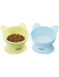 YINEYA Elevated Cat Bowls 2 Pcs, Cat Food Bowl to Protect Neck & Anti-Vomit, Whisker-Friendly Raised Food and Water Bowls Set for Indoor Cats/Small Dogs, Cute Pet Feeding Bowl 6 OZ Each, Yellow & Blue