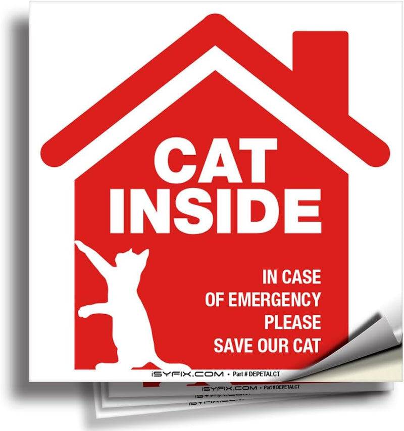 iSYFIX Cat Inside Alert Signs Stickers, 5x5 Inch, 4 Pack