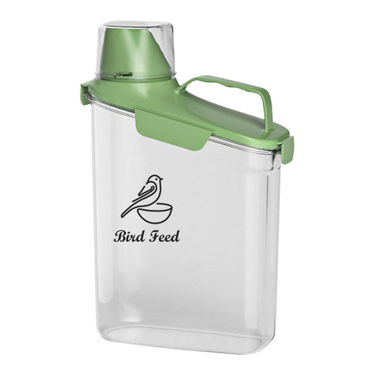 Brabtod Bird Seed Storage Container Portable-3 Qt/2.8 L Clear Pet Food Container-with Measuring Cup/Lid,Airtight Wild Bird Seed Dispenser for Storing Sunflower Seed|Squirrel proof|BPA Free-Green