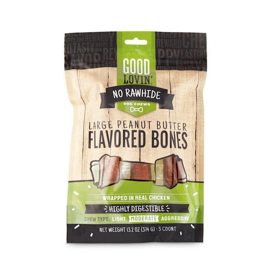Good Lovin' by Petco No Rawhide Large Peanut Butter Flavored Dog Bones 13.2 oz. Count of 3