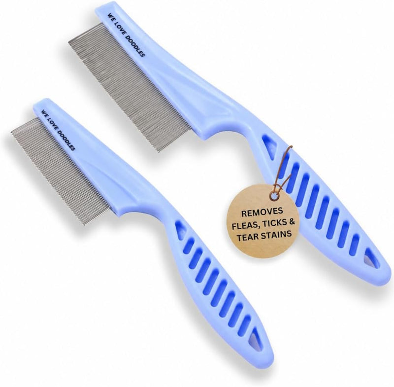 Dog Face Comb, Flea Comb for Dogs, Fine Tooth Tearstain Remover, Removes Crust and Mucus, Face Brush for Poodles & Other Breeds, Grooming Comb for Pets, Large + Small [We Love Doodles]