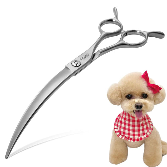 FOGOSP Professional 45°Curved Grooming Scissors for Dogs 7.5 in Big Arc Curved Shears for Professional Groomer Japan VG10 High-carbon Steel Right Hand Matte