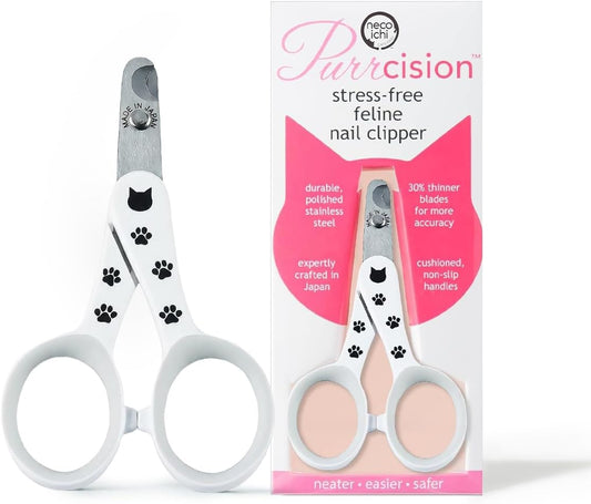 Necoichi Purrcision Feline Nail Clipper | Lever Principle Cat Nail Clipper | Butter-Smooth Cuts | Made in Japan, Seki Swordsmith Craftsman | Stainless Steel Cat Claw Trimmer for Indoor Cats (White)