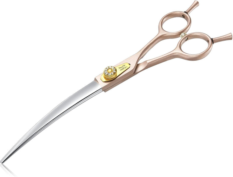 JASON Professional Dog Grooming Scissors - 7 Inch Curved Shear Japanese 440C Stainless Steel Dog Scissors with Diamond Screw, Rosegold, Sharp
