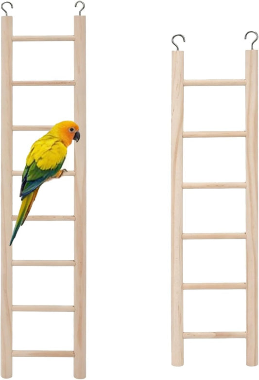 2 Pcs Wooden Ladder for Bird Cage, Hanging Bird Ladder, Parrot Step Cage for Parakeets, Parrots, Cockatoo & Lovebirds (6