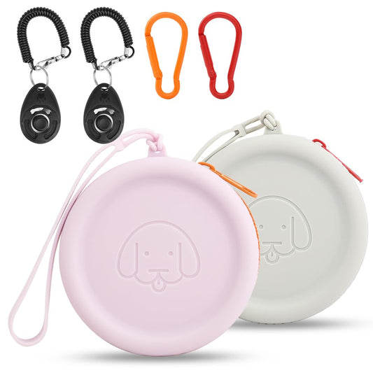WALLFID Silicone Dog Treat Pouch Small Bag,2PCS Pet Walking Bag for Dog and Cat,Pocket Size,Easy to Clean,Odorless,Zipper Design,Moisture-Proof,Travel Walking Bag,Portable Training Bag. (Gray&Purple)
