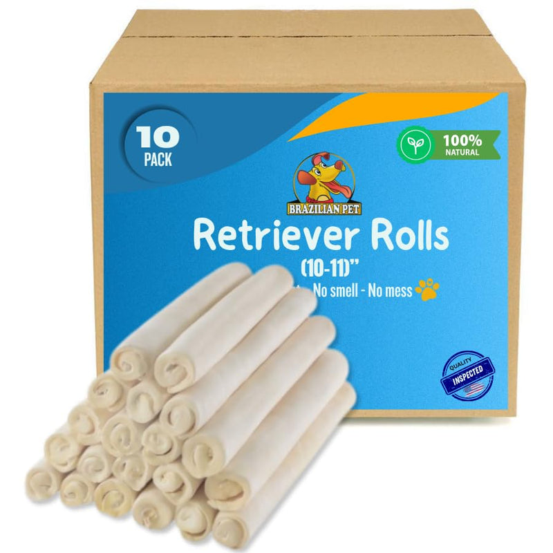 Brazilian Pet Premium Retriever Rolls 10-11 inches (10 Pack),100% Natural Dog Treat Chew. No Artificial Preservatives