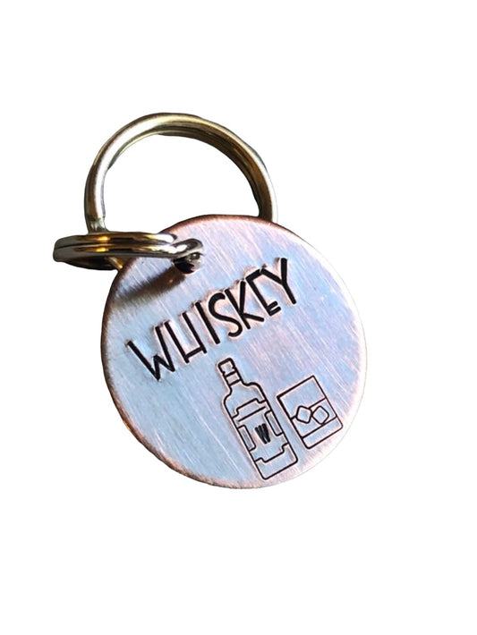Name Tag for Dog, Hand Stamped Pet ID Tag, Whiskey, Personalized, Cute, Simple