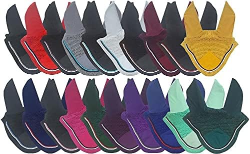 Horse Fly Bonnet Double Piping Ear Net Fly Veil Mask Breathable Cotton Crochet Horse Tack (Full, Black 1)